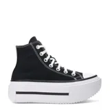 Championes Converse de caña alta, color negro, con plataforma blanca y cordones blancos.