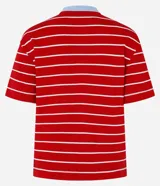 Remera de mangas cortas con cuello redondo contrastante y rayas horizontales.