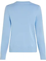 Sweater celeste de algodón con cuello redondo y logo de Tommy Hilfiger bordado en el pecho.