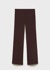 Pantalón marrón de corte recto y largo, con cintura ajustable con goma.