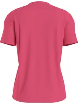 Remera fucsia de algodón con cuello redondo y logo Calvin Klein Jeans estampado en blanco en el pecho.
