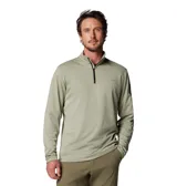 Buzo polar Columbia de hombre, color verde oliva, con cierre de un cuarto en el cuello, tecnología Omni-Shade UPF 40 y Omni-Wick.