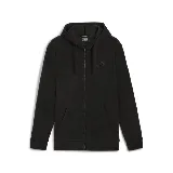 Campera con capucha Puma ESS Elevated Polar Fleece, color negro, con cierre frontal y logo bordado en el pecho.