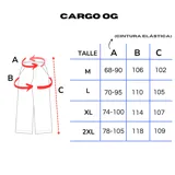 Pantalón cargo ancho de algodón y gabardina, color gris oscuro, con cintura elástica y regulable, y múltiples bolsillos cargo.