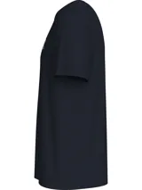 Remera azul marino de algodón con cuello redondo y logo de Tommy Hilfiger estampado en blanco en el pecho.