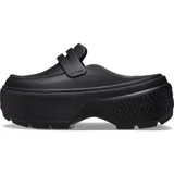 Zueco Crocs Stomp Loafer color blanco con plataforma negra y detalle de antifaz negro en el empeine.
