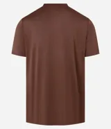 Remera deportiva negra de poliéster y elastano, con tecnología Dry, cuello redondo, manga corta y estampa jacquard.