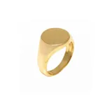 Anillo dorado unisex de acero quirúrgico hipoalergénico con forma de sello redondo.