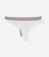 Pack de dos tangas de algodón, una blanca y otra lila, con moño decorativo en el frente.