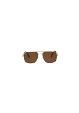 Lentes de sol con montura dorada y cristales polarizados, diseño rectangular.