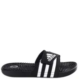 Chanclas Adidas Adissage negras con las tres rayas blancas y plantilla con nódulos de masaje.