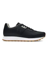 Zapatillas urbanas Under Armour W Essential Runner, color negro con detalles en blanco y suela marrón.