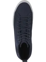 Zapatillas de caña alta Tommy Hilfiger color azul marino, con cordones y suela blanca. Logo de la marca bordado en el lateral. Fabricadas con poliéster reciclado.