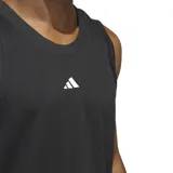 Musculosa deportiva negra de básquetbol Adidas, con logo blanco estampado en el pecho y tejido de malla transpirable.