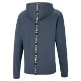 Hoodie ligero de entrenamiento, color azul, con capucha y logo de Puma en el pecho.