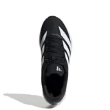 Championes deportivos Adidas Duramo RC2, color negro con tres franjas laterales blancas. Presentan una capellada de malla transpirable y una suela gruesa de amortiguación blanca.