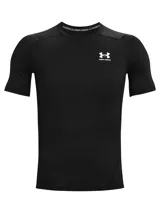Remera de compresión Under Armour HeatGear negra de manga corta, con logo blanco en el pecho.