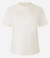 Blusa básica de manga corta y cuello redondo, color blanco hueso, confeccionada en algodón sostenible.