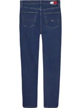 Pantalón de jean azul de corte recto con tiro medio.