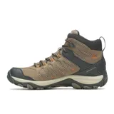 Botas de trekking Merrell Crosslander 3 Mid WP para hombre, color marrón con detalles en negro y naranja. Confeccionadas en cuero y malla impermeable, con suela de goma adherente y entresuela de EVA para mayor estabilidad y comodidad.