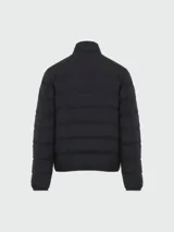 Campera puffer Moncler Baudinet color azul marino, con cuello alto, cierre frontal con cremallera, bolsillos laterales con cierre y logo de la marca en la manga izquierda.