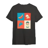 Remera blanca de manga corta con estampado de un pancho con mostaza en el pecho.