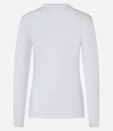 Remera deportiva térmica blanca, de cuello redondo y mangas largas.