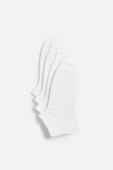 Pack de cuatro pares de calcetines tobilleros blancos tejidos en hilatura con mezcla de algodón.