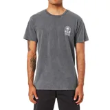 Remera gris de manga corta con cuello redondo y estampado en el pecho con un paisaje de playa y el logo de la marca Katin.