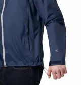 Campera impermeable Columbia Evapouration Jacket, color celeste, con capucha ajustable, cierre frontal completo, bolsillos laterales con cierre y ventilación en las axilas.