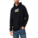Buzo canguro negro de frisa con capucha ajustable con cordones y bolsillo frontal. Logotipo CAT bordado en el pecho.