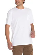 Remera celeste de algodón orgánico, corte regular fit, con cuello redondo y bolsillo en el pecho con logo bordado de la marca.