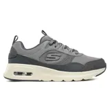 Championes Skechers Skech-Air Court Homegrown, color gris con detalles en gris oscuro y suela color crema. Capellada de malla y superposiciones de gamuza.