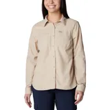 Camisa negra de manga larga para mujer, marca Columbia, modelo Silver Ridge 3.0. Confeccionada con tejido de secado rápido y protección solar UPF 50.