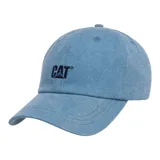 Gorra de béisbol celeste con logo de Caterpillar bordado en el frente.