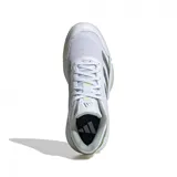 Championes Adidas Courtquick blancos con detalles en verde y plateado, ideales para pádel.