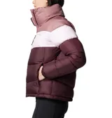 Campera puffer Columbia Puffect II con bloques de color gris, blanco y negro. Tiene aislamiento Thermarator™, tejido deperlante al agua, protector de mentón, bolsillos laterales con cremalleras y puños elásticos.