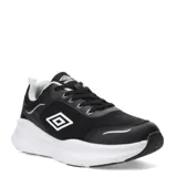 Championes urbanos Umbro Dash, color negro con detalles en blanco y gris, con logo de la marca en el lateral y suela blanca.