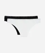 Kit de dos bombachas bikini de algodón, una negra y otra blanca, con cintura elástica estampada con la frase "lov yourself first".