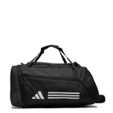 Bolso deportivo Adidas Essentials 3, color negro con logo blanco, con doble asa de mano y correa ajustable para el hombro.