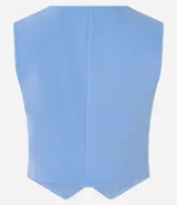 Chaleco negro de crepé con escote en V y abotonadura dorada. Corte slim y sin mangas.