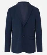 Blazer azul marino de tricolina con cuello clásico, modelo entallado y textura ligera.