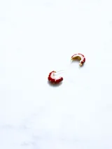 Aros tipo argolla pequeños, color rojo con apliques dorados.