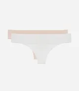 Kit de dos bombachas bikini de poliamida, una color piel y otra blanca, con corte tanga, acabado seamless y superficie texturizada.