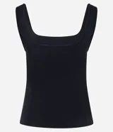 Blusa peplum negra confeccionada en punto roma con bretel ancho y escote cuadrado.