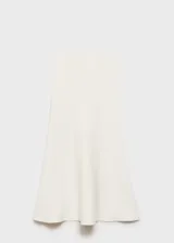 Falda midi color crudo, de tejido de punto fino y corte peplum.
