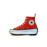 Zapatillas Converse Run Star Hike de caña alta color naranja, con cordones blancos, plataforma blanca y suela de goma con diseño dentado en marrón y negro.