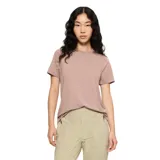 Remera manga corta color rosa viejo, de corte recto y cuello redondo.