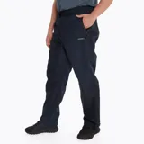 Pantalón impermeable Merrell Hardshell negro, con cintura elástica, diseño holgado, apertura lateral con cierre para acceder a los bolsillos del pantalón inferior, logo reflectante, ajuste en la parte inferior con cierre y botón snap, y bolsa para guardarlo.