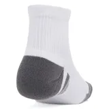 Medias deportivas Under Armour HeatGear de corte tobillero, color negro con detalles en gris y logo de la marca en el tobillo.